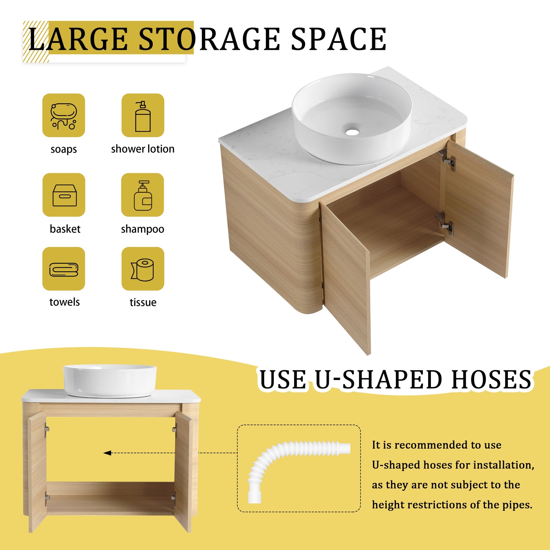 30'' Wall-Mounted Bathroom Vanity With Ceramic Art Sink & 2-Soft-Close Door, KD-Packing, Plywood