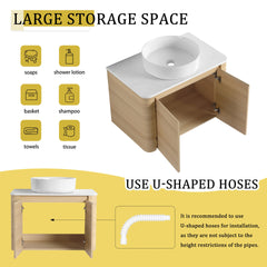 30'' Wall-Mounted Bathroom Vanity With Ceramic Art Sink & 2-Soft-Close Door, KD-Packing, Plywood