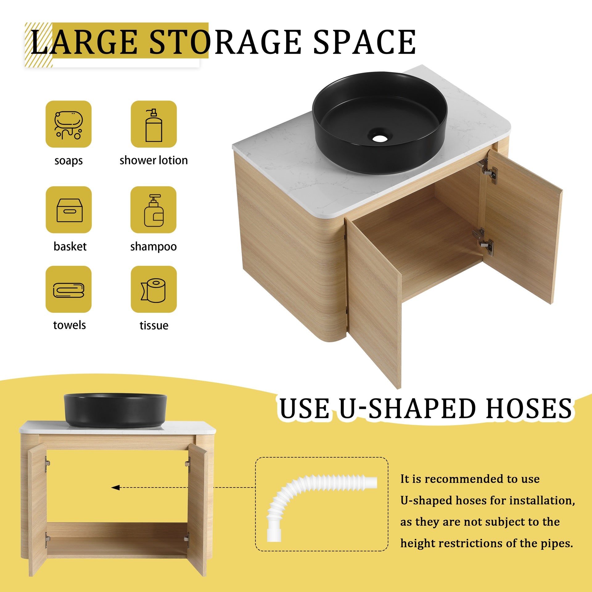 30'' Wall-Mounted Bathroom Vanity With Ceramic Art Sink & 2-Soft-Close Door, KD-Packing, Plywood
