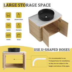 30'' Wall-Mounted Bathroom Vanity With Ceramic Art Sink & 2-Soft-Close Door, KD-Packing, Plywood