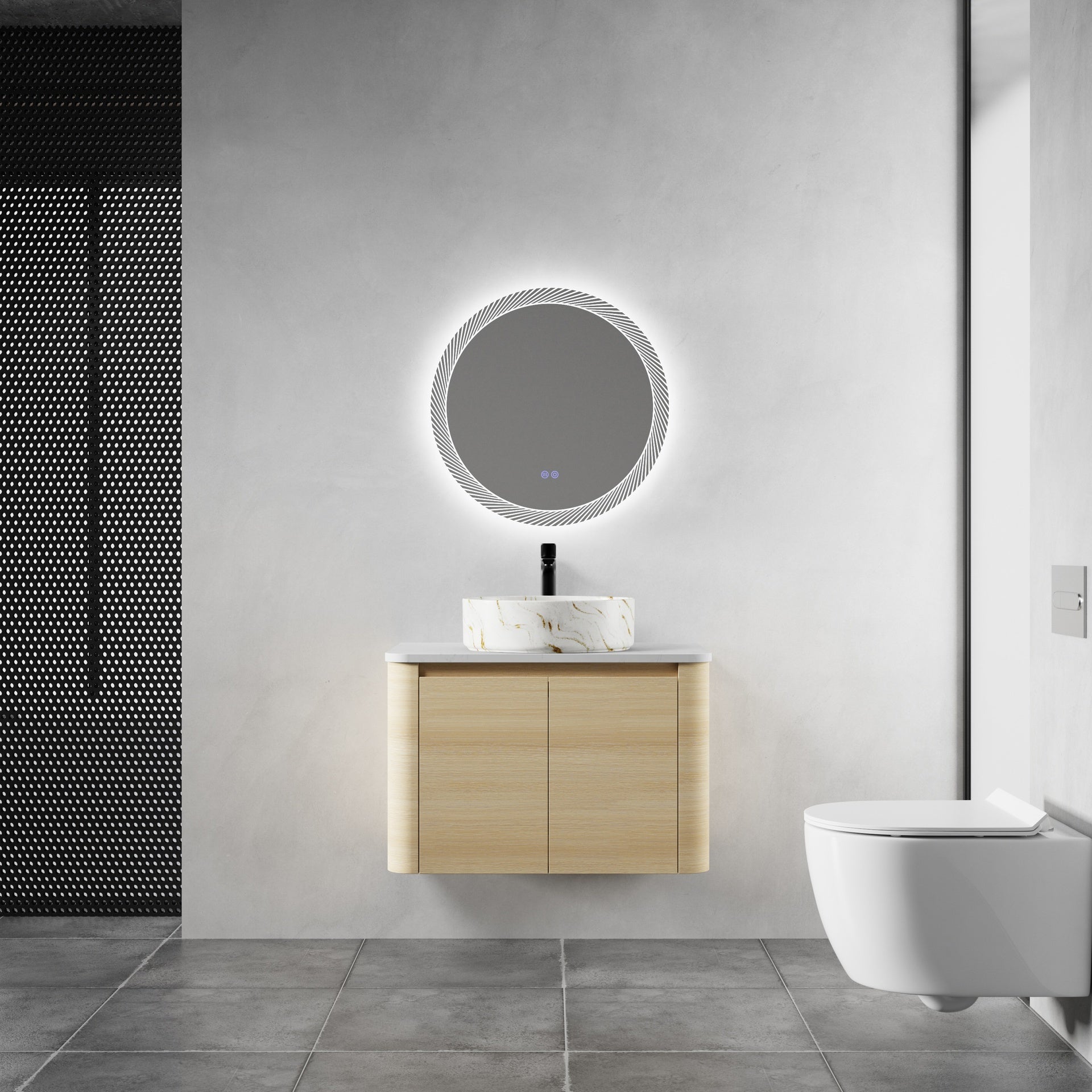 30'' Wall-Mounted Bathroom Vanity With Ceramic Art Sink & 2-Soft-Close Door, KD-Packing, Plywood