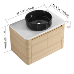 30'' Wall-Mounted Bathroom Vanity With Ceramic Art Sink & 2-Soft-Close Door, KD-Packing, Plywood
