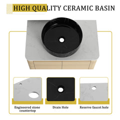 30'' Wall-Mounted Bathroom Vanity With Ceramic Art Sink & 2-Soft-Close Door, KD-Packing, Plywood