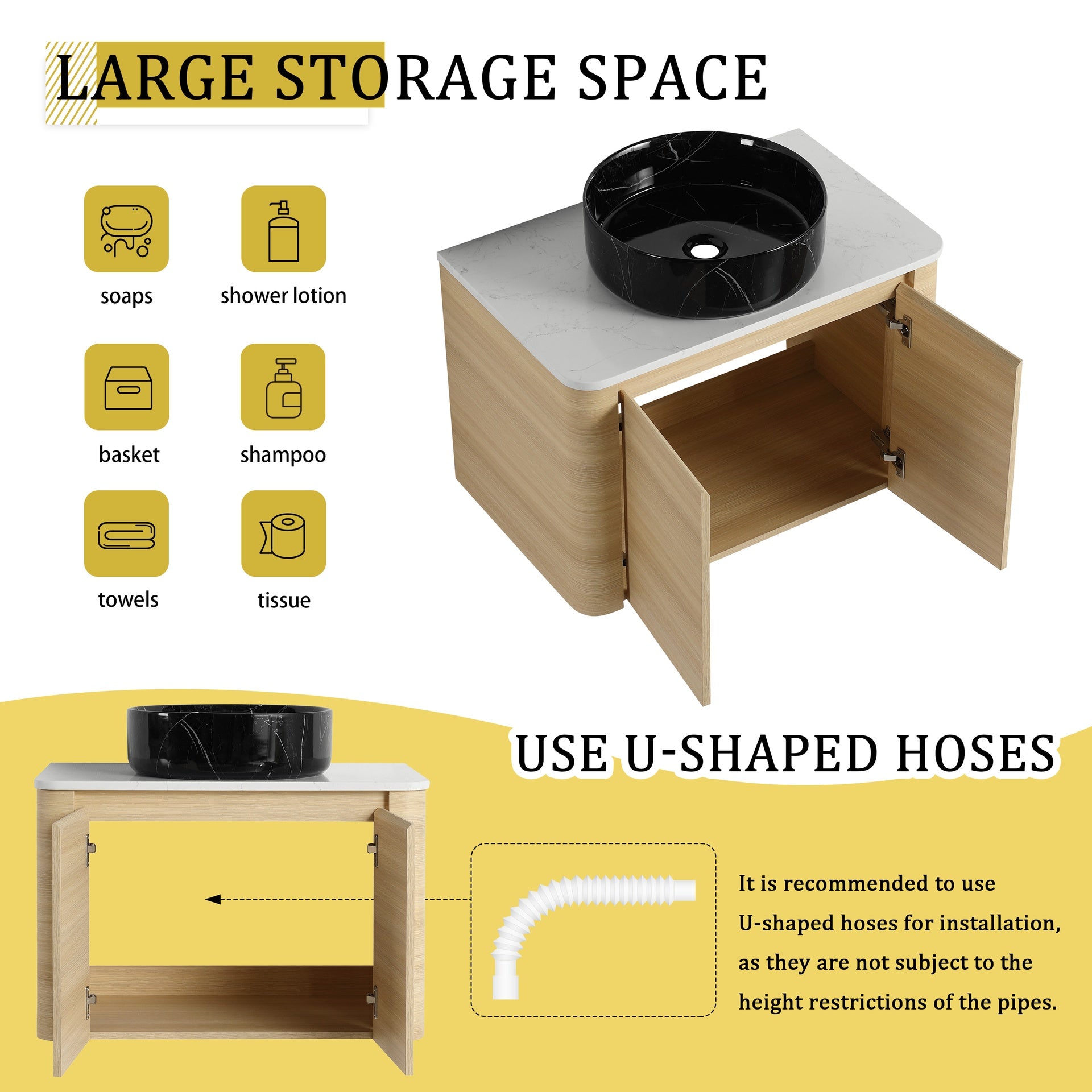 30'' Wall-Mounted Bathroom Vanity With Ceramic Art Sink & 2-Soft-Close Door, KD-Packing, Plywood