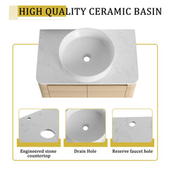 42'' Wall-Mounted Bathroom Vanity With Ceramic Art Sink, and 1-Storage Shelves, 2-Soft-Close Door, KD-Packing, Plywood