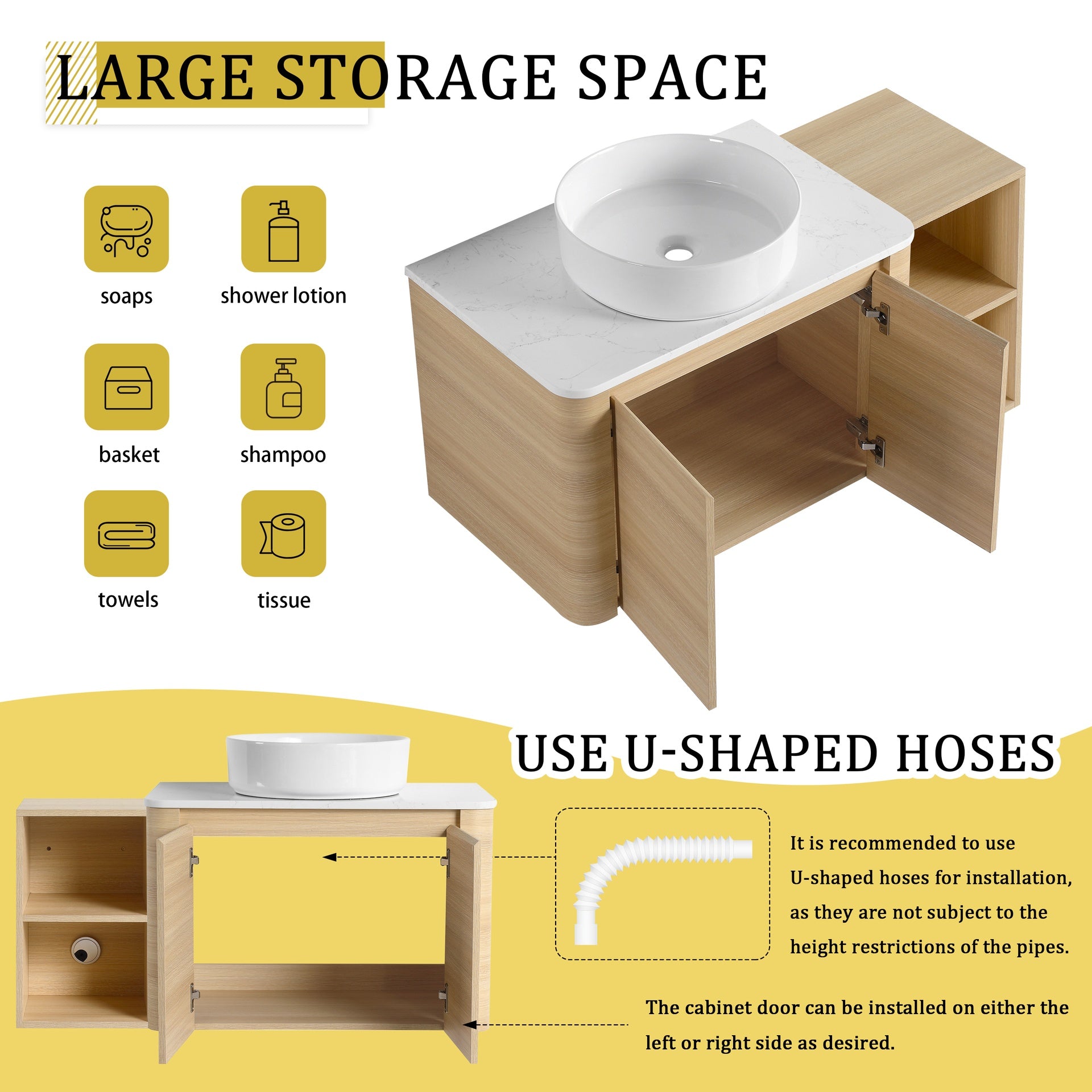 42'' Wall-Mounted Bathroom Vanity With Ceramic Art Sink, and 1-Storage Shelves, 2-Soft-Close Door, KD-Packing, Plywood