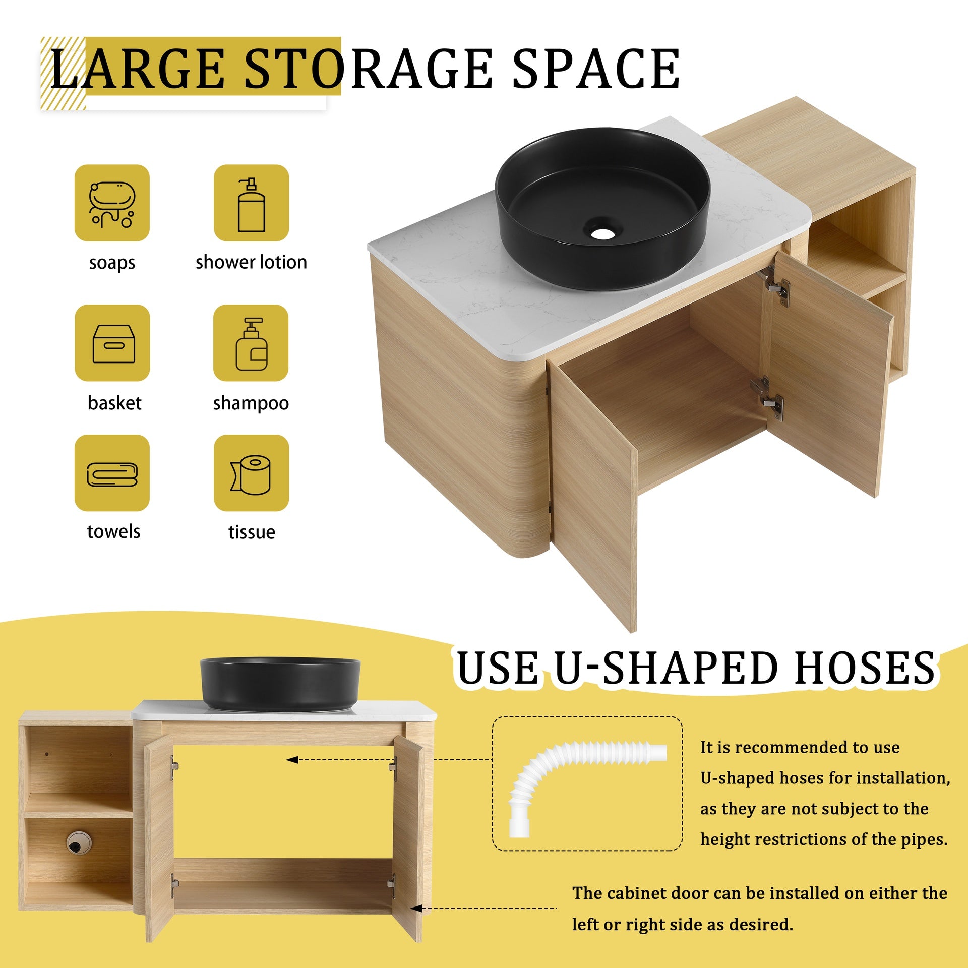 42'' Wall-Mounted Bathroom Vanity With Ceramic Art Sink, and 1-Storage Shelves, 2-Soft-Close Door, KD-Packing, Plywood
