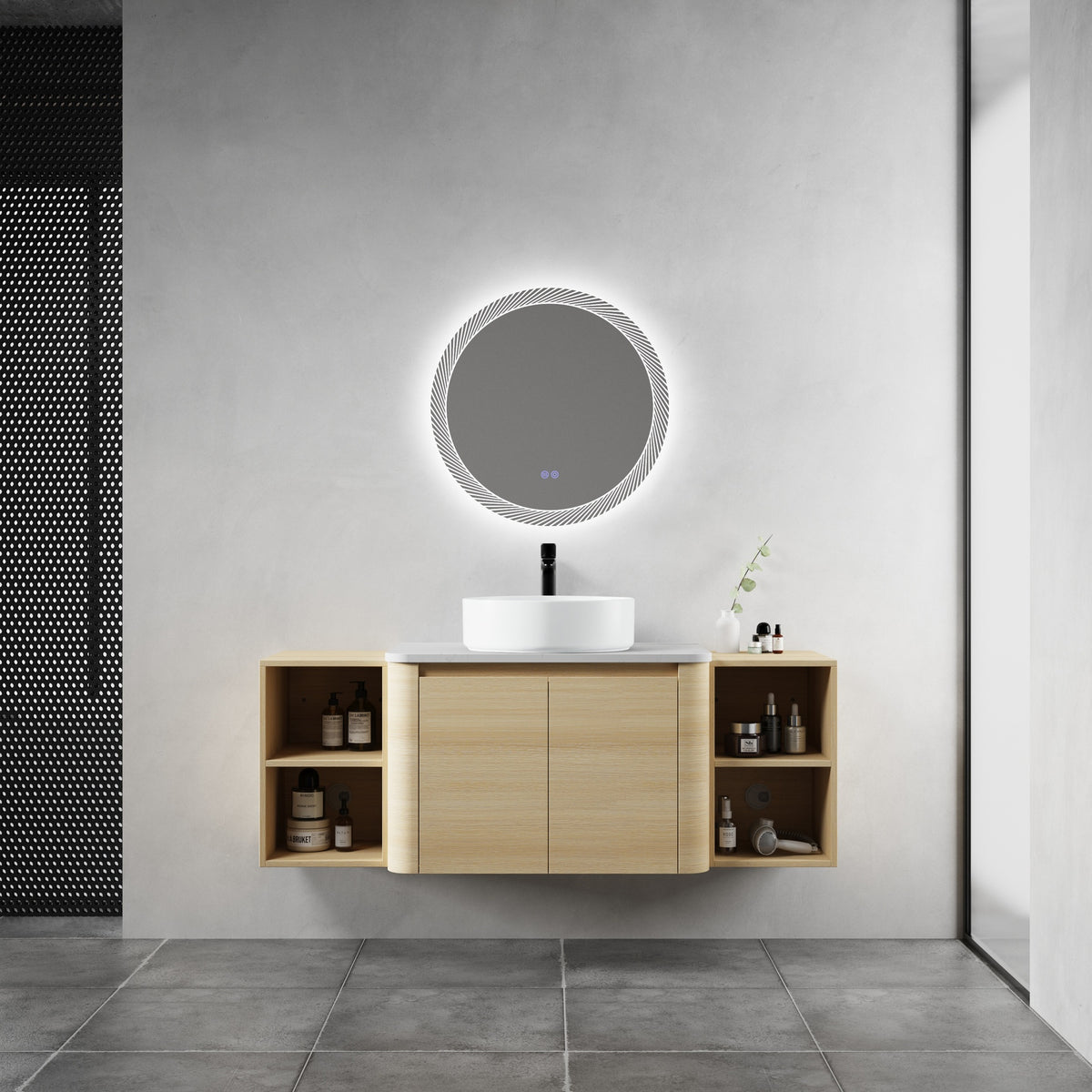 54'' Wall-Mounted Bathroom Vanity With Ceramic Art Sink, and 2-Storage Shelves, 2-Soft-Close Door, KD-Packing, Plywood