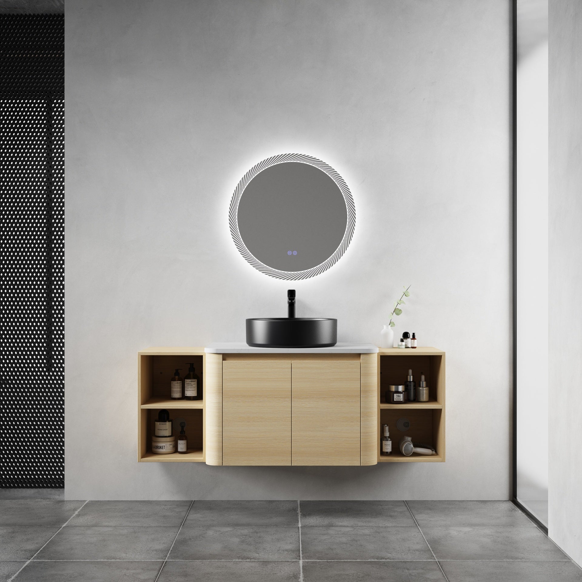 54'' Wall-Mounted Bathroom Vanity With Ceramic Art Sink, and 2-Storage Shelves, 2-Soft-Close Door, KD-Packing, Plywood