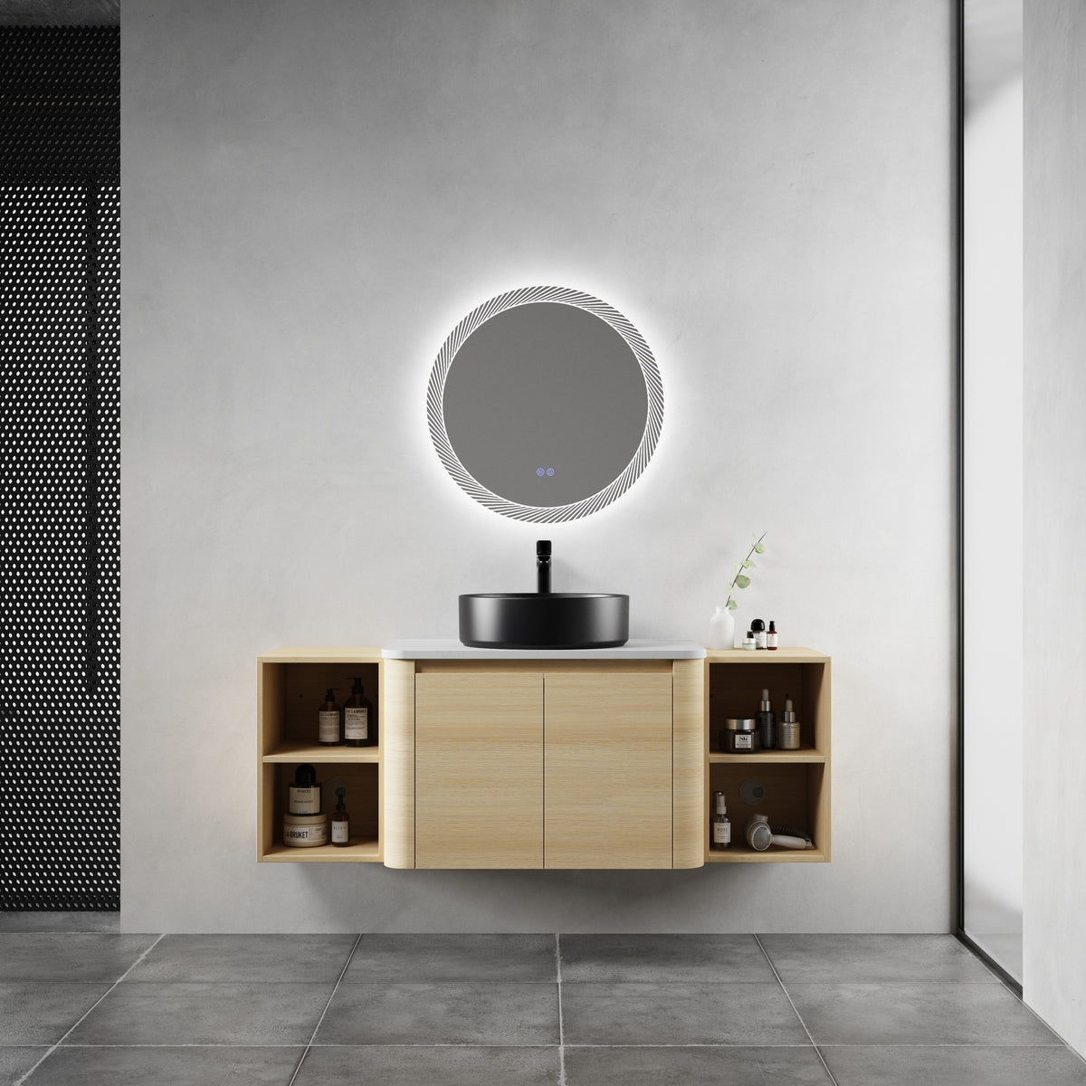 54'' Wall-Mounted Bathroom Vanity With Ceramic Art Sink, and 2-Storage Shelves, 2-Soft-Close Door, KD-Packing, Plywood