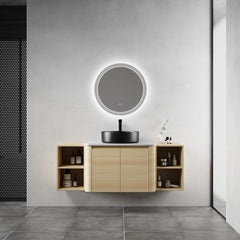 54'' Wall-Mounted Bathroom Vanity With Ceramic Art Sink, and 2-Storage Shelves, 2-Soft-Close Door, KD-Packing, Plywood