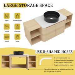 54'' Wall-Mounted Bathroom Vanity With Ceramic Art Sink, and 2-Storage Shelves, 2-Soft-Close Door, KD-Packing, Plywood