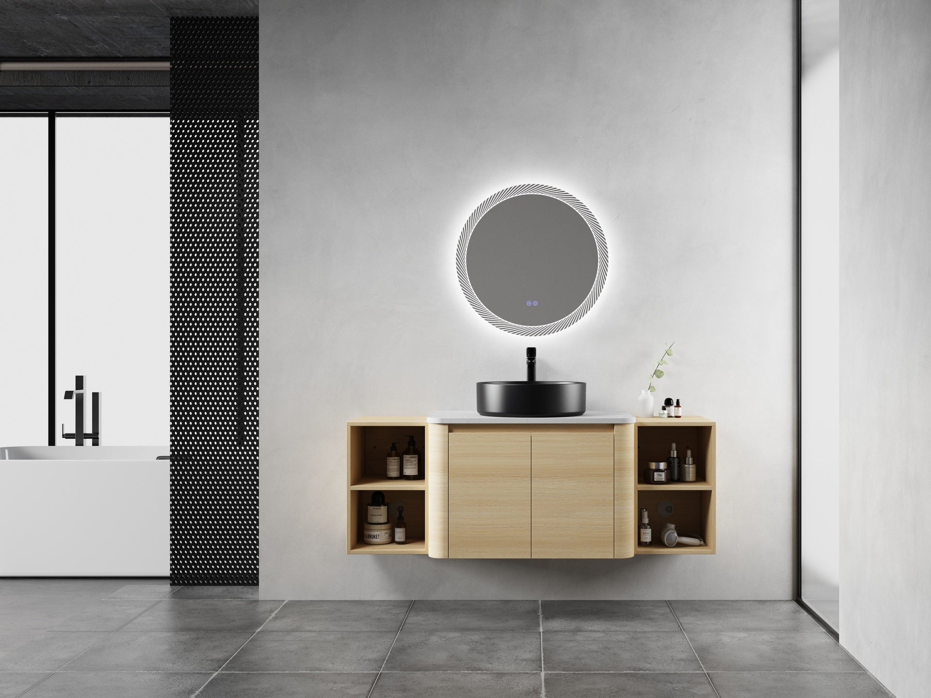 54'' Wall-Mounted Bathroom Vanity With Ceramic Art Sink, and 2-Storage Shelves, 2-Soft-Close Door, KD-Packing, Plywood