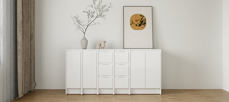 72" Freestanding Bathroom Storage Cabinet Combination, Soft Close Doors and Drawers , Glossy White, Plywood, KD-Packing (Suitable For Bathroom, Kitchen, Study Room, Bedroom, Etc)