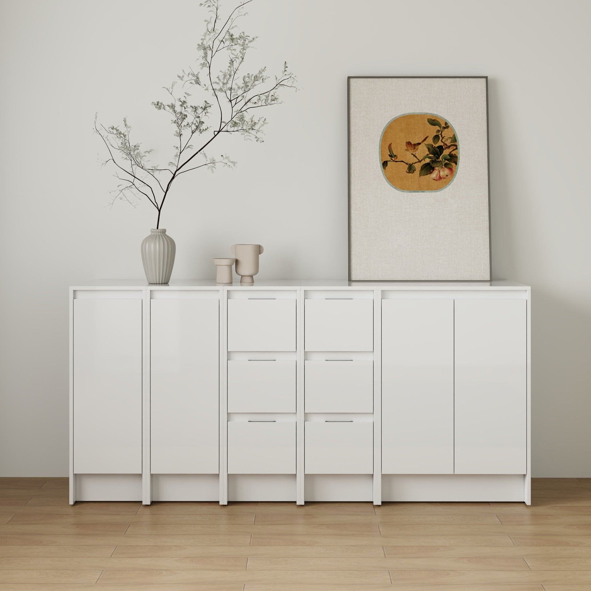 72" Freestanding Bathroom Storage Cabinet Combination, Soft Close Doors and Drawers , Glossy White, Plywood, KD-Packing (Suitable For Bathroom, Kitchen, Study Room, Bedroom, Etc)