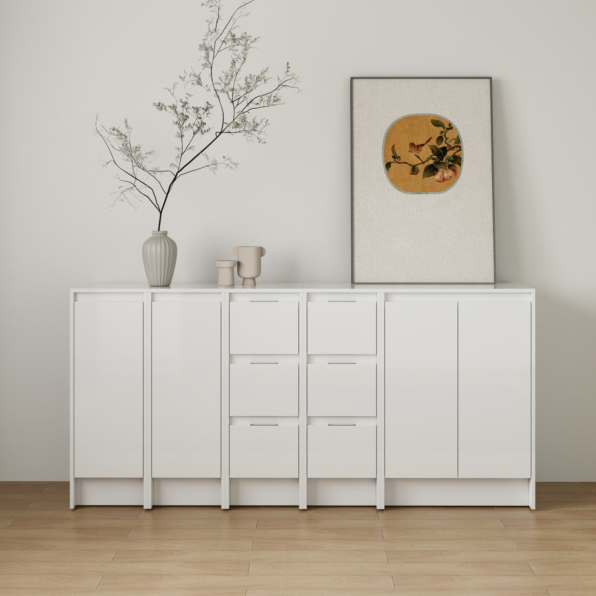 72" Freestanding Bathroom Storage Cabinet Combination, Soft Close Doors and Drawers , Glossy White, Plywood, KD-Packing (Suitable For Bathroom, Kitchen, Study Room, Bedroom, Etc)
