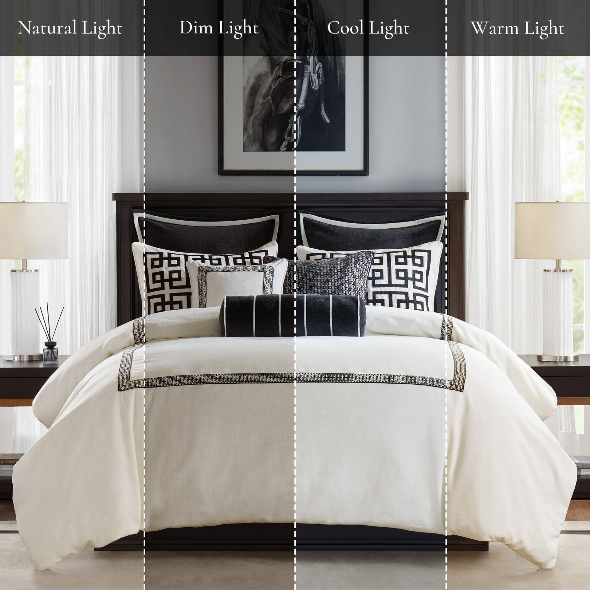 9 PCS King Embroidery Oversized Duvet Style Comforter Set Black/White