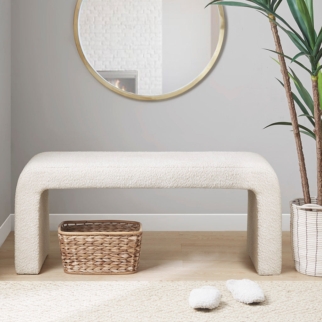 Boucle Waterfall Bench Cream 42"W