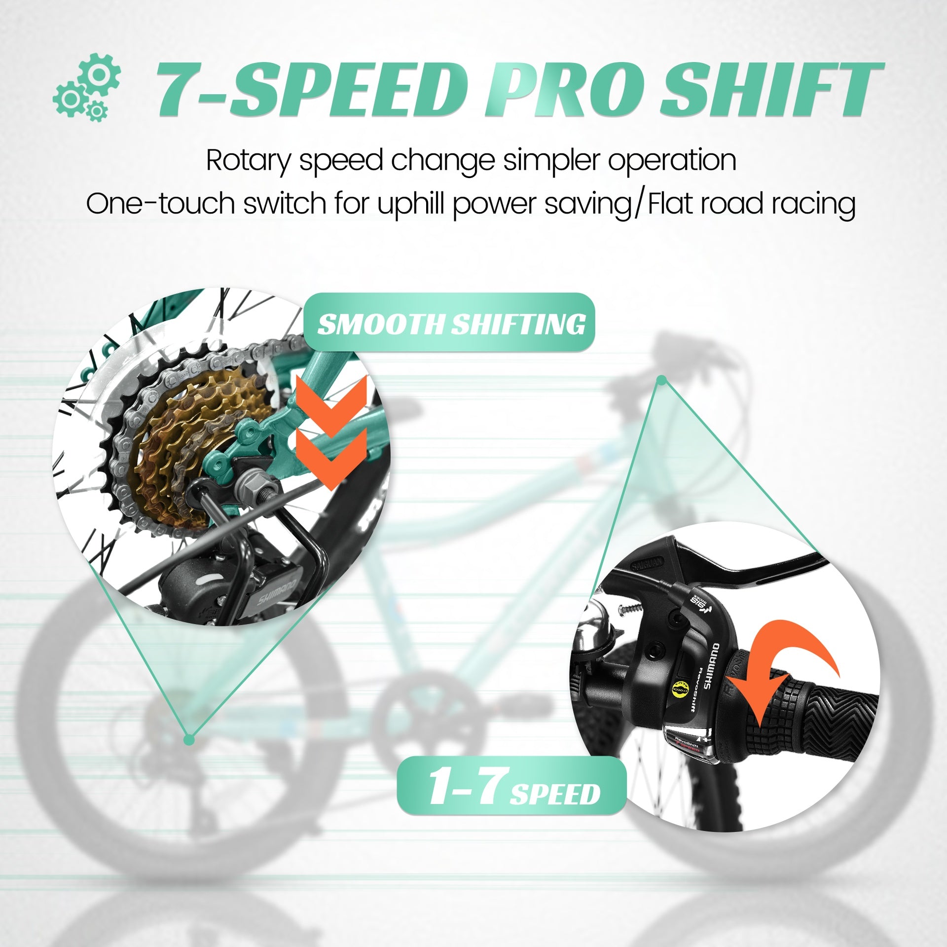 S20101 20 Inch Kids' Bike, Boys Girls Mountain Bike Ages 6-12, 7 Speed Teenager Children Kids' Bicycles, Front Suspension Disc Brake Rear V-Brake, High Steel Frame