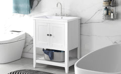 24" White Modern Sleek Bathroom Vanity Elegant Ceramic Sink with Solid Wood Frame Open Style Shelf (OLD SKU: JL000001AAK)