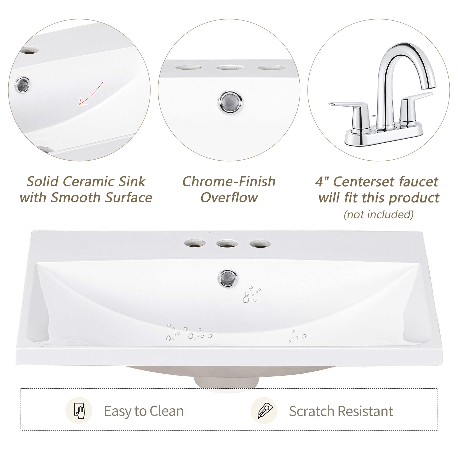 24" White Modern Sleek Bathroom Vanity Elegant Ceramic Sink with Solid Wood Frame Open Style Shelf (OLD SKU: JL000001AAK)