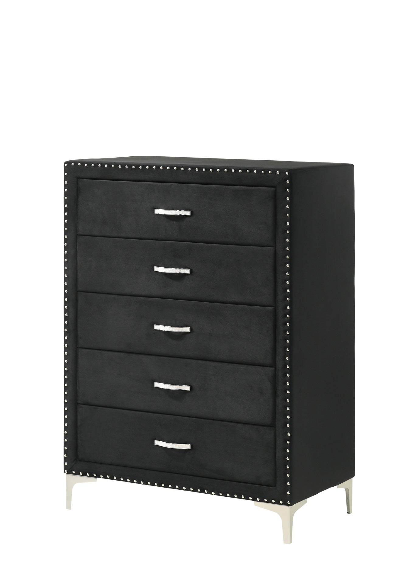 1pc Glam Style Five Drawers Chest Fabric Upholstered Nailhead Tufted Wood Metal Fabric Bedroom Furniture