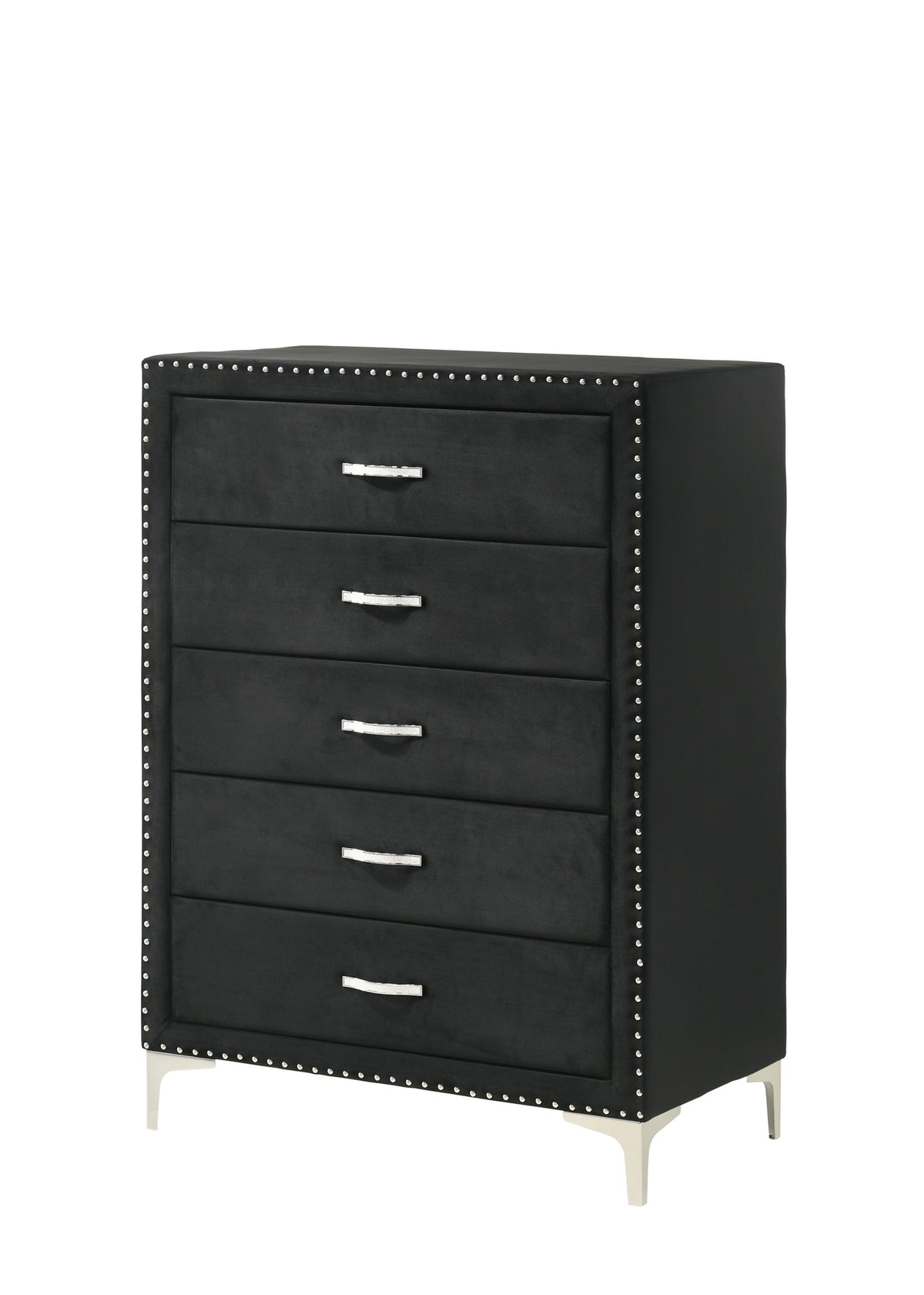 1pc Glam Style Five Drawers Chest Fabric Upholstered Nailhead Tufted Wood Metal Fabric Bedroom Furniture