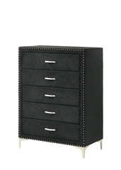 1pc Glam Style Five Drawers Chest Fabric Upholstered Nailhead Tufted Wood Metal Fabric Bedroom Furniture
