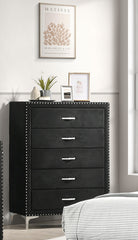 1pc Glam Style Five Drawers Chest Fabric Upholstered Nailhead Tufted Wood Metal Fabric Bedroom Furniture