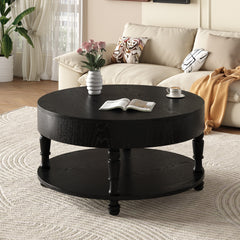 Coffee Table with Dual Storage for Living Room, 31.5" Modern Round Coffee Table with Storage and Hidden Compartment, Adjustable Leveling Feet, Easy Assembly (Black)