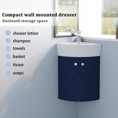 Corner Bathroom Vanity Sink Combo for Small Space Wall Mounted Cabinet Set, Ceramic Sink(BVC05316NB)