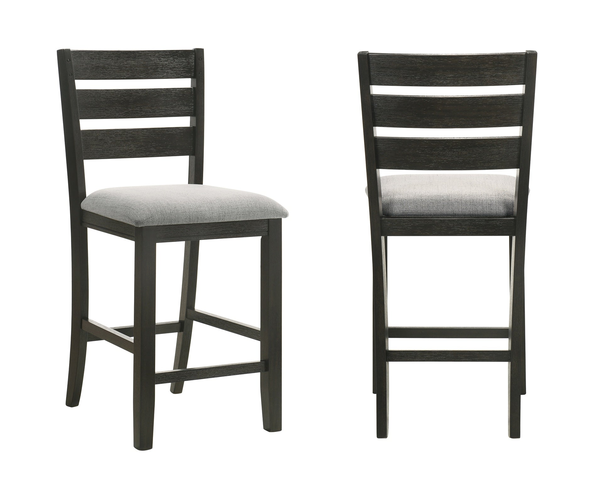 Contemporary 7pc Counter Height Dining Set 18" Extendable Leaf Table Gray Fabric Upholstered Chair Seats Wheat Charcoal Finish Wooden Solid Wood Dining Room Wooden Furniture
