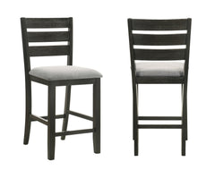 Contemporary 7pc Counter Height Dining Set 18" Extendable Leaf Table Gray Fabric Upholstered Chair Seats Wheat Charcoal Finish Wooden Solid Wood Dining Room Wooden Furniture