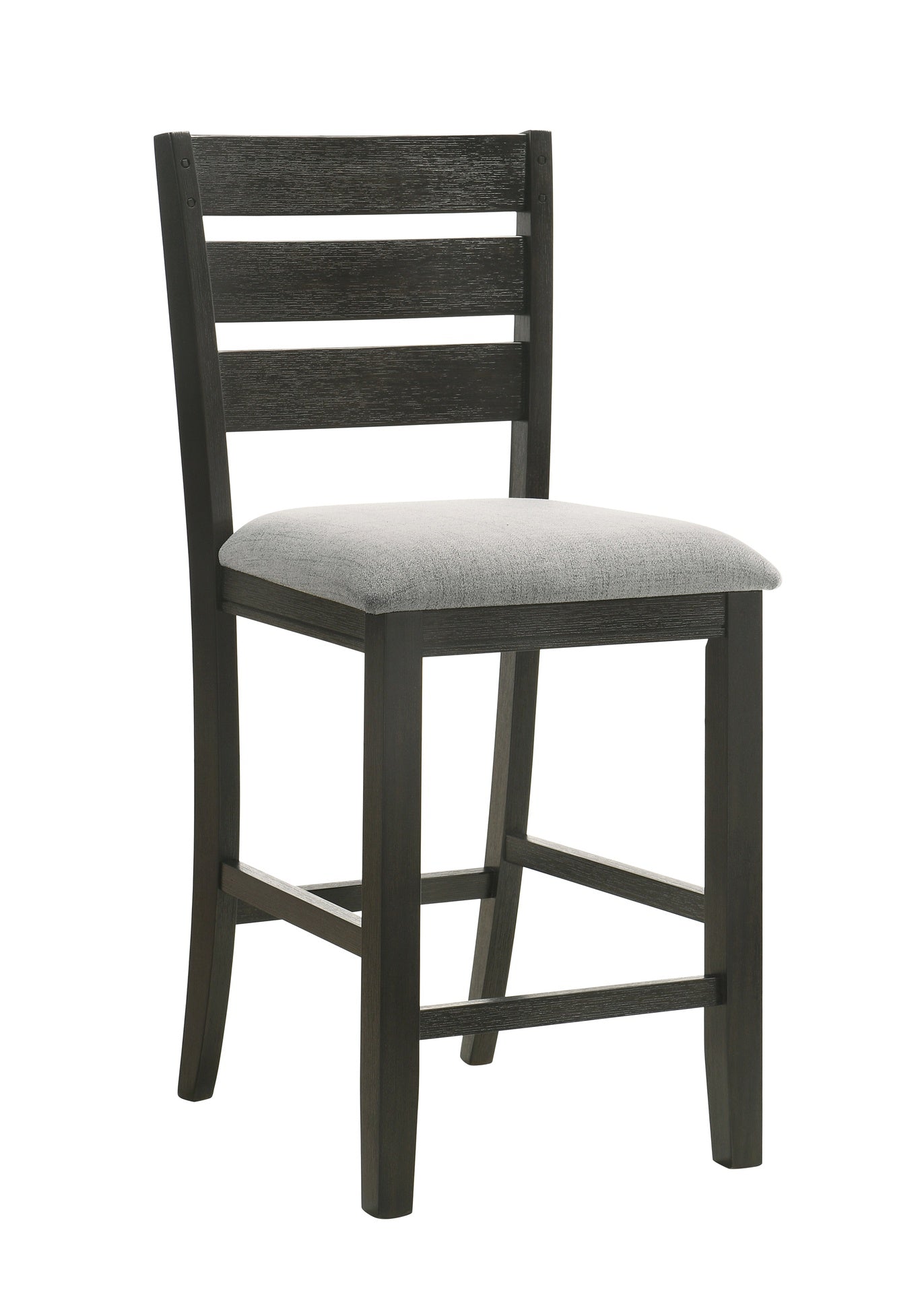 Contemporary 7pc Counter Height Dining Set 18" Extendable Leaf Table Gray Fabric Upholstered Chair Seats Wheat Charcoal Finish Wooden Solid Wood Dining Room Wooden Furniture