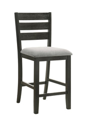 Contemporary 7pc Counter Height Dining Set 18" Extendable Leaf Table Gray Fabric Upholstered Chair Seats Wheat Charcoal Finish Wooden Solid Wood Dining Room Wooden Furniture