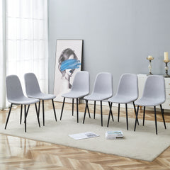 Comfortable Linen-Cotton Dining Chair Set - Six Pieces in Light Gray.Integrated Seat and Backrest,Linen-Cotton Material,Modern Home Matching.
