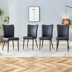 Modern Black PU Chair Set - Four Pieces, The backrest has a vertical and smooth line design.Suitable for placement in kitchen, living rooms, and other venues.W1151116744