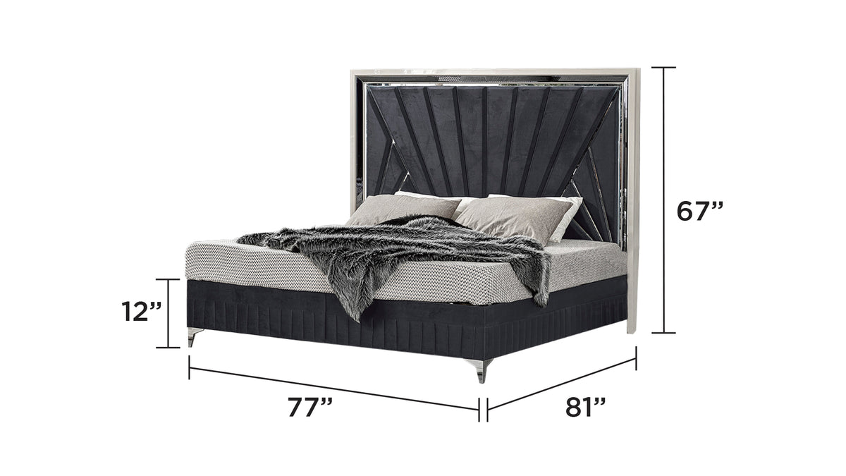 Lavita Modern & Contemporary Style King Upholstered Bed Made with Wood and Gold Accents in Midnight Grey