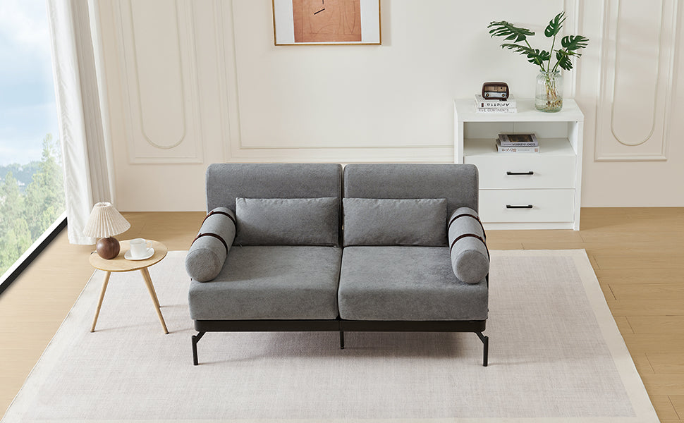 Modern Loveseat Sofa 59" Sofa Couch 2-Seater Sofa with Flexible USB Ports , Unique Cylindrical Armrests for Living Room, Grey