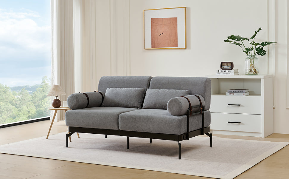 Modern Loveseat Sofa 59" Sofa Couch 2-Seater Sofa with Flexible USB Ports , Unique Cylindrical Armrests for Living Room, Grey
