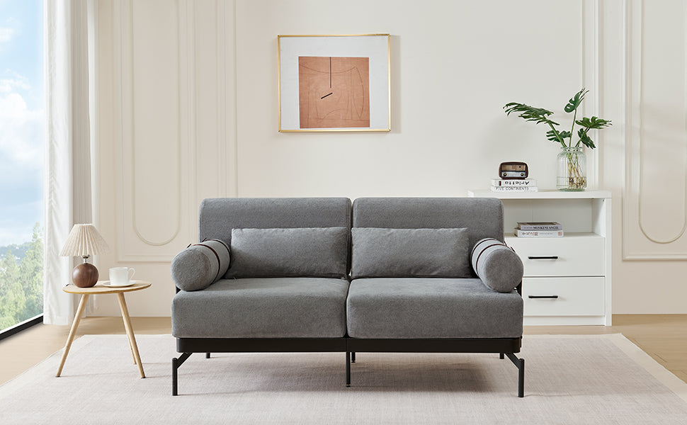 Modern Loveseat Sofa 59" Sofa Couch 2-Seater Sofa with Flexible USB Ports , Unique Cylindrical Armrests for Living Room, Grey