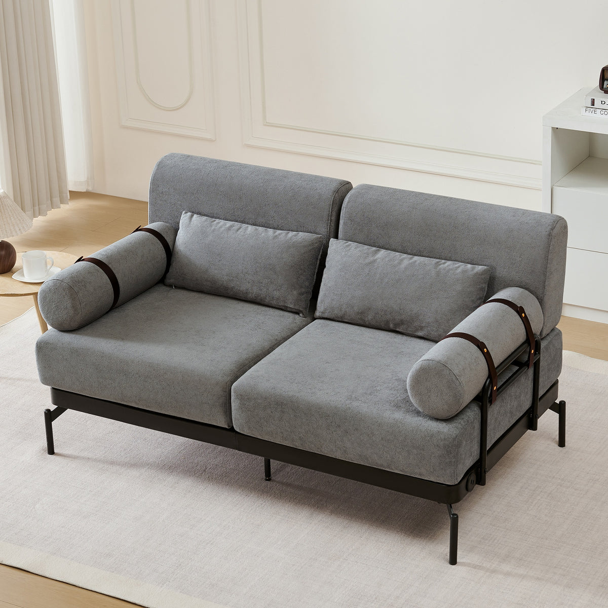 Modern Loveseat Sofa 59" Sofa Couch 2-Seater Sofa with Flexible USB Ports , Unique Cylindrical Armrests for Living Room, Grey