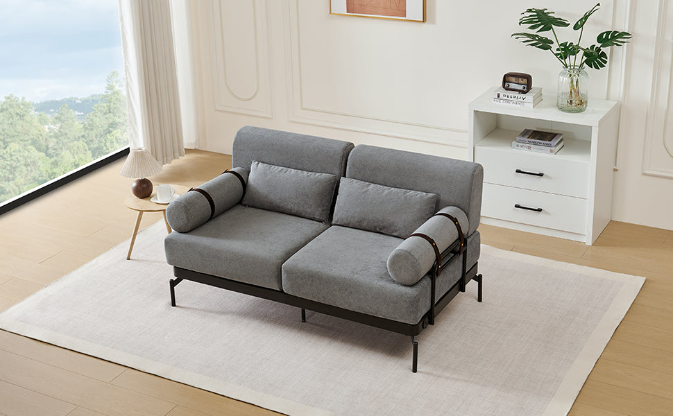 Modern Loveseat Sofa 59" Sofa Couch 2-Seater Sofa with Flexible USB Ports , Unique Cylindrical Armrests for Living Room, Grey