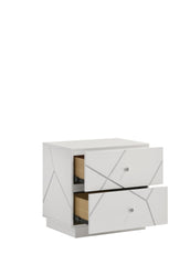 Manhattan Nightstand – Lacquer Finish with Geometric Design and Velvet-Lined Drawers for Modern Bedrooms  same as B009P309295 (CA inventory)