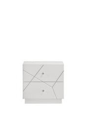 Manhattan Nightstand – Lacquer Finish with Geometric Design and Velvet-Lined Drawers for Modern Bedrooms  same as B009P309295 (CA inventory)
