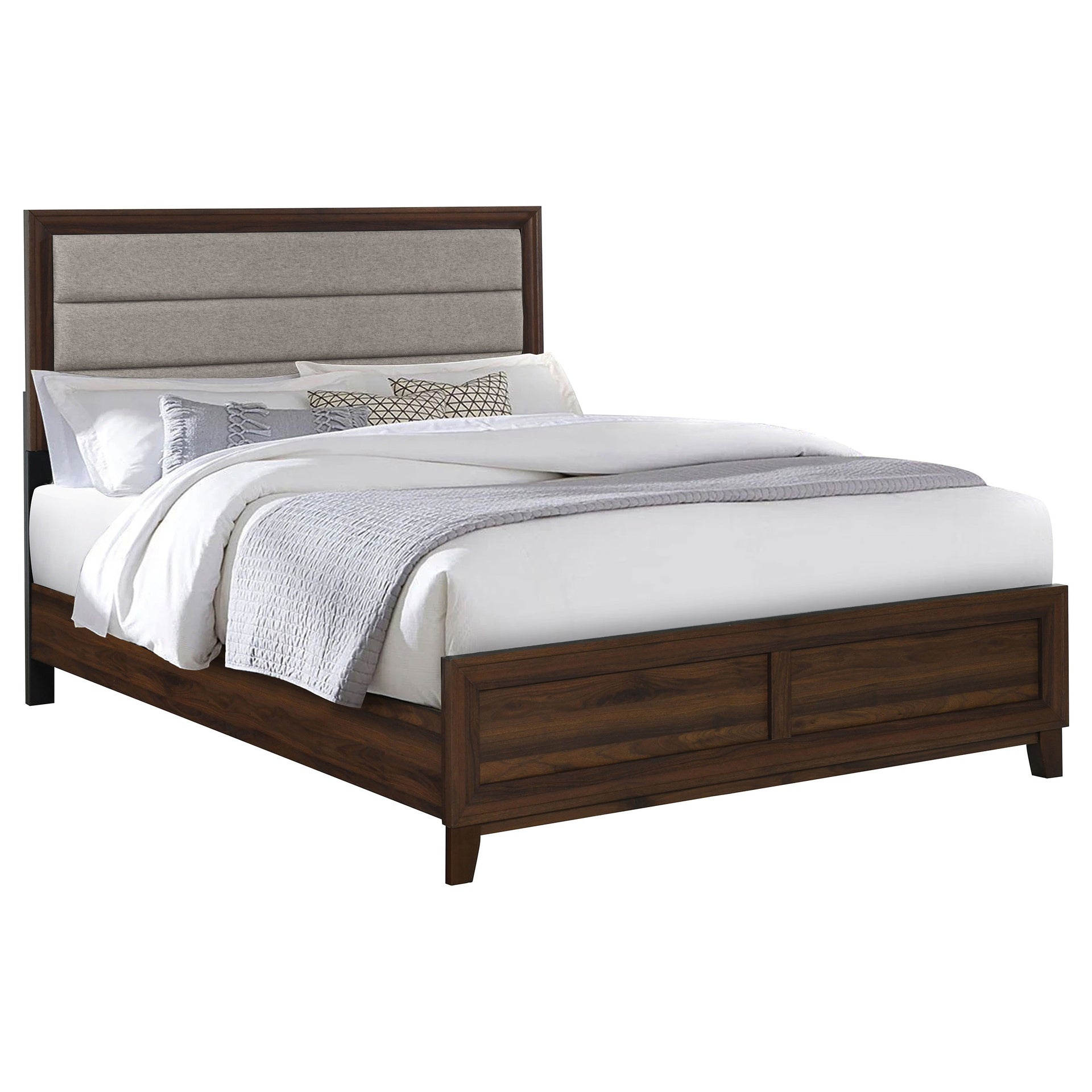 Anza Walnut Upholstered Eastern King Bed