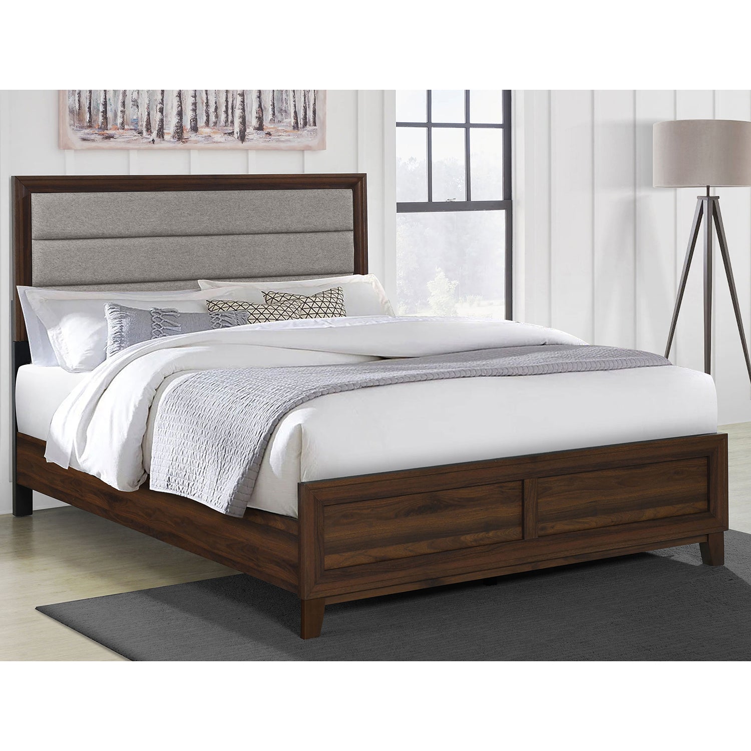 Anza Walnut Upholstered Eastern King Bed
