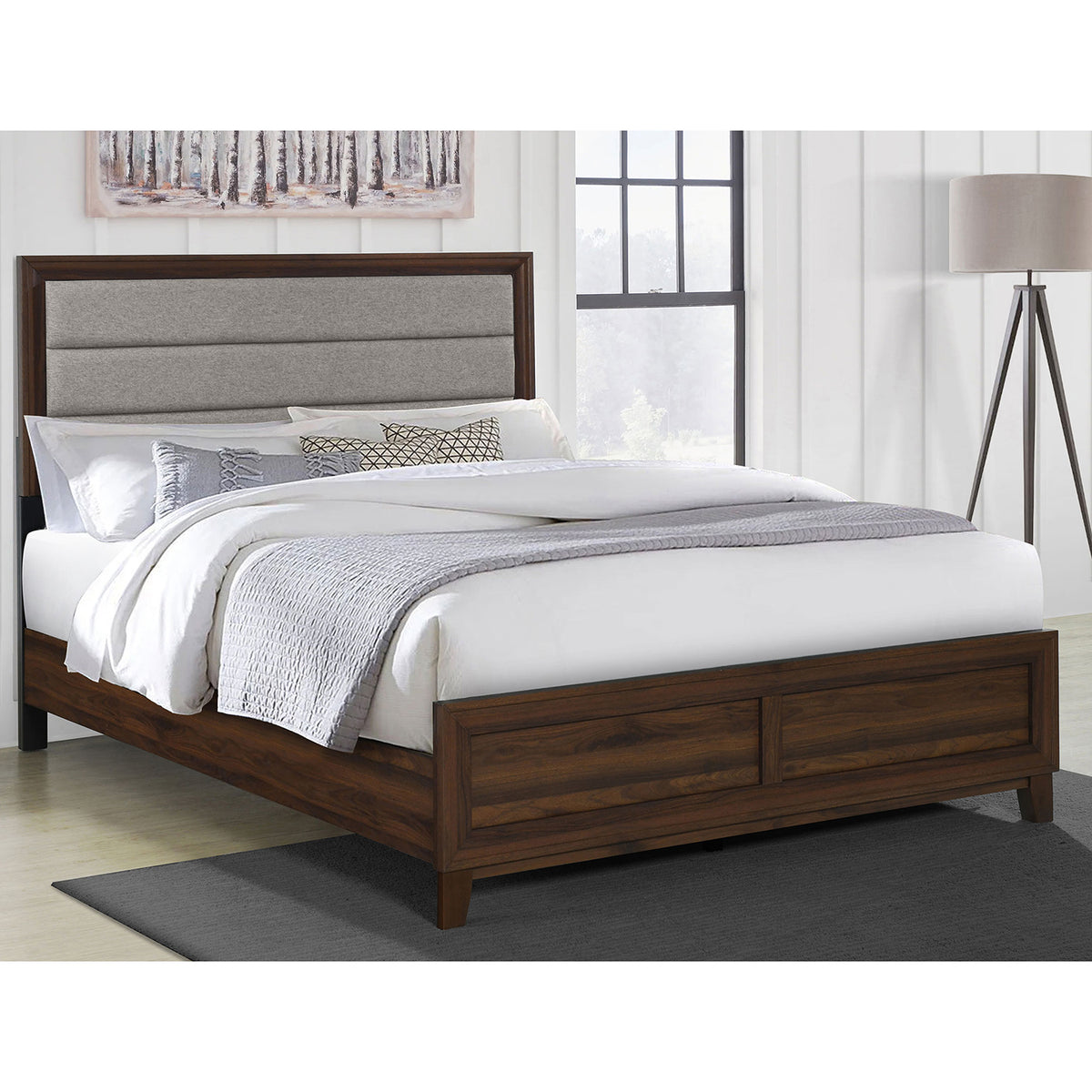 Anza Walnut Upholstered Eastern King Bed