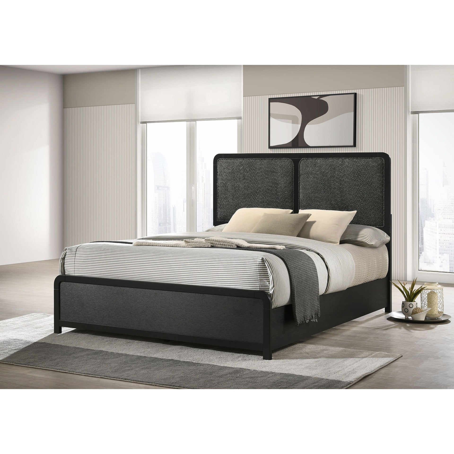 Burton Black Upholstered Eastern King Bed
