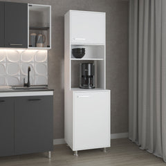 White Kitchen Pantry with Open Storage and 2 Doors